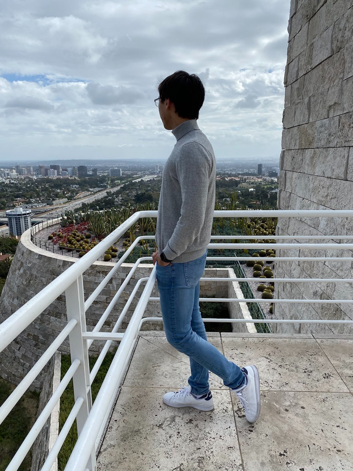 A picture of yours truly at the Getty, taken either by Lucia Jiang or Ian Huang. Downtown LA would be out of view to the left; we were only about ten miles away.